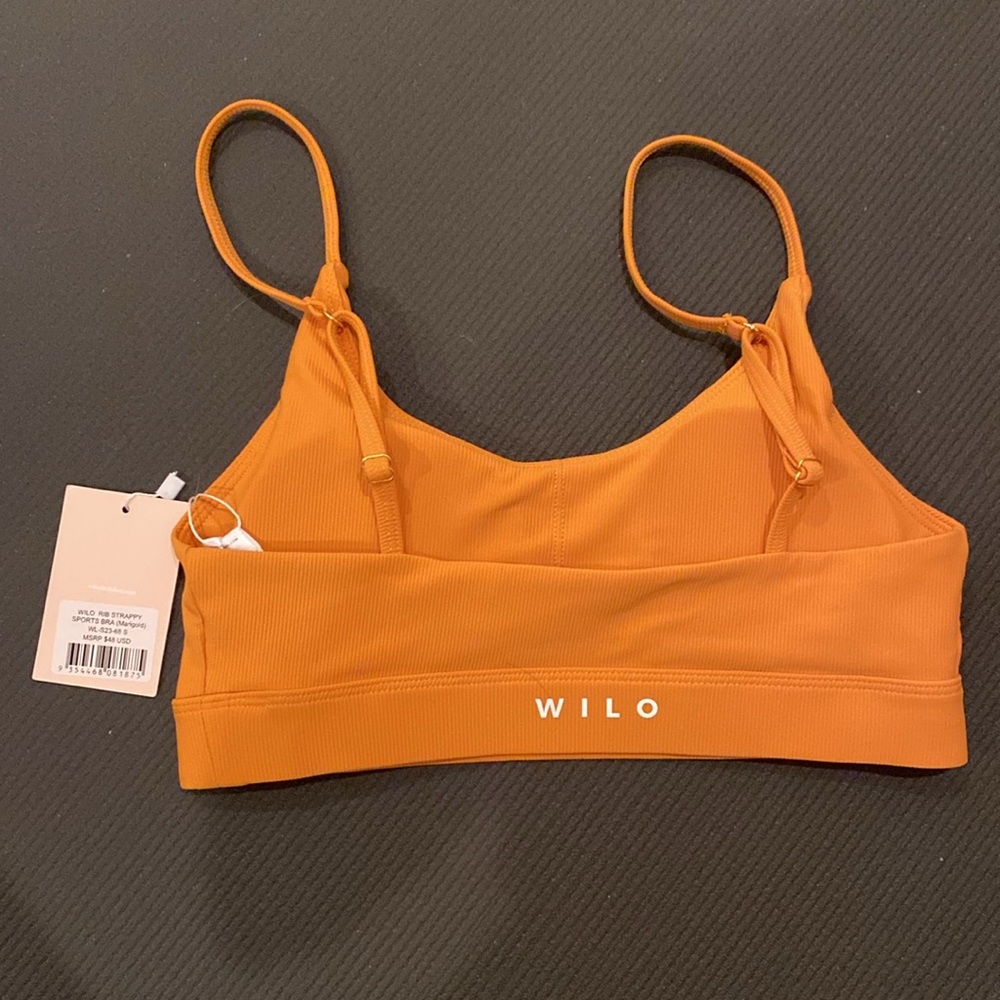 Wilo the Label rib strappy sports bra in marigold size Small. NWT